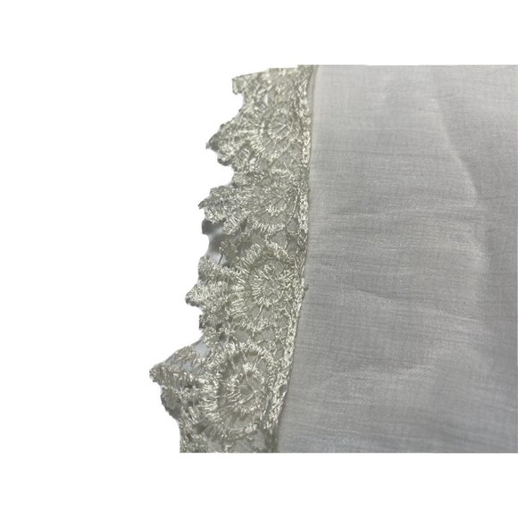 Vintage Real Silk Drapery Textile Fabric Sheer Off-White Lace Trim Runner Decor - Picture 9 of 9